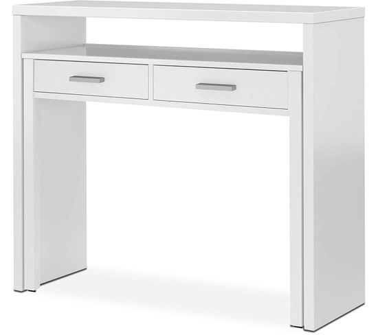 Table Console Extensible Convertible En Bureau Coloris Blanc Artik.