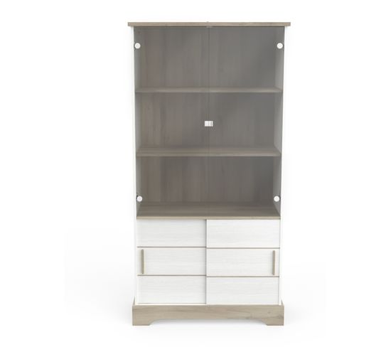 Vitrine Coloris Chêne Kronberg / Blanc - Longueur 92 X Profondeur 45 X Hauteur 179 Cm