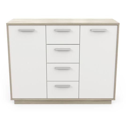 Buffet Coloris Chêne Kronberg / Blanc - Longueur 109 X Profondeur 36 X Hauteur 86 Cm