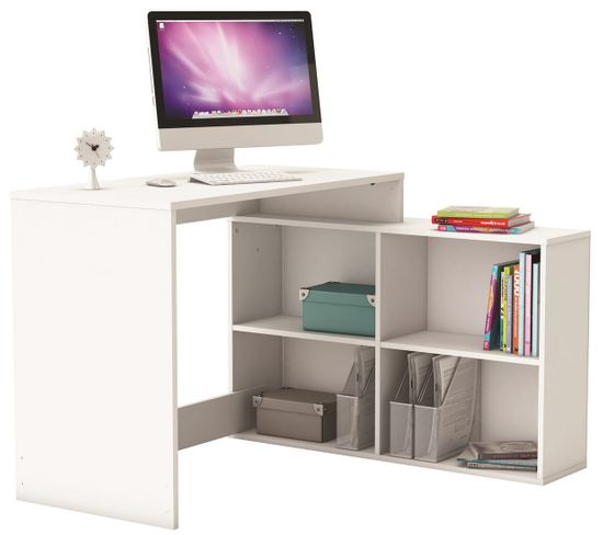 Bureau D'angle En Panneau De Particules, Blanc Mat - Dim : 111,9 X 76,7 X 100,7 Cm