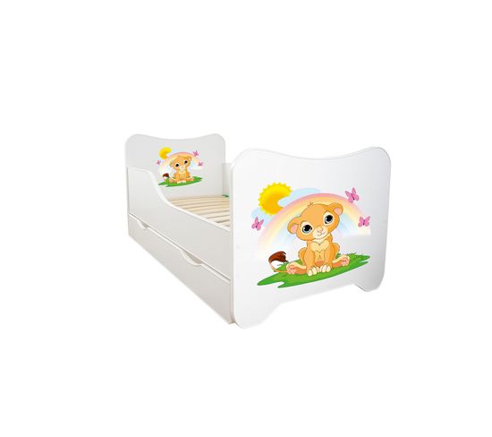 Lit Pour Enfant Modèle Lion Avec Tiroir De Rangement Et Matelas - Couchage 70 X140 Cm