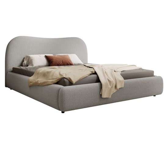 Lit Coffre Avec Tête De Lit 140x200 Cm Simsalo En Bouclette Gris Foncé