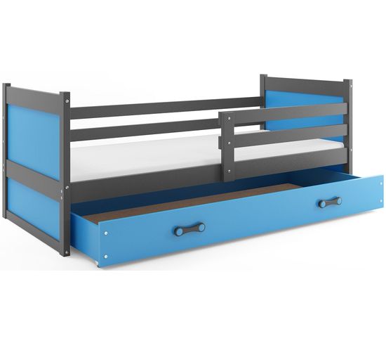 Lit Enfant Rico 190x90 Avec Matelas Sommier Et Tiroir En Gris+bleu