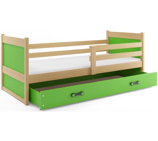 Lit Enfant Rico 190x90 Avec Matelas Sommier Et Tiroir En Pin+vert