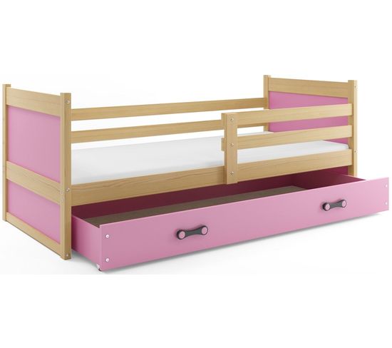 Lit Enfant Rico 190x90 Avec Matelas Sommier Et Tiroir En Pin+rose