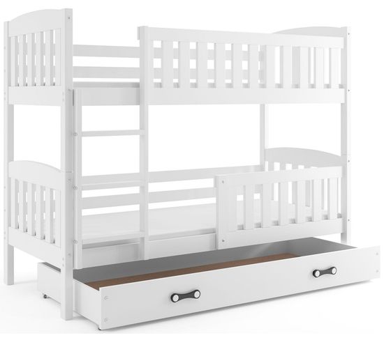 Lit Superposé Quba 190x80 Avec Matelas Sommiers Et Tiroir En Blanc+blanc