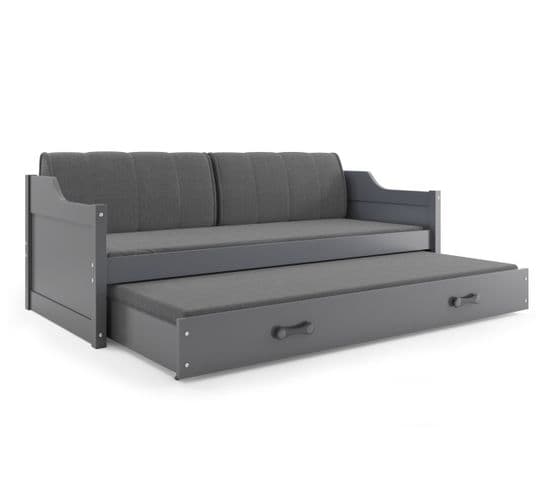 Lit Banquette Gigogne David 200x90 Avec Sommiers Et Matelas En Gris+gris