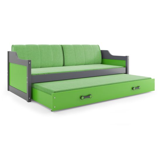 Lit Banquette Gigogne David 200x90 Avec Sommiers Et Matelas En Gris+vert