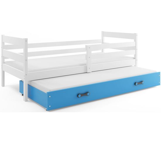 Lit Gigogne Eryk 190x80 Avec Sommiers Et Matelas En Blanc+bleu