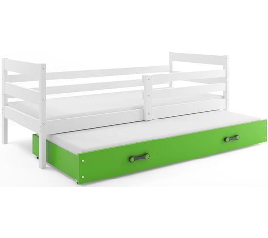 Lit Gigogne Eryk 190x80 Avec Sommiers Et Matelas En Blanc+vert