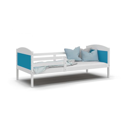 Lit Enfant Mati 90x190 Blanc - Bleu Livré Avec Sommiers