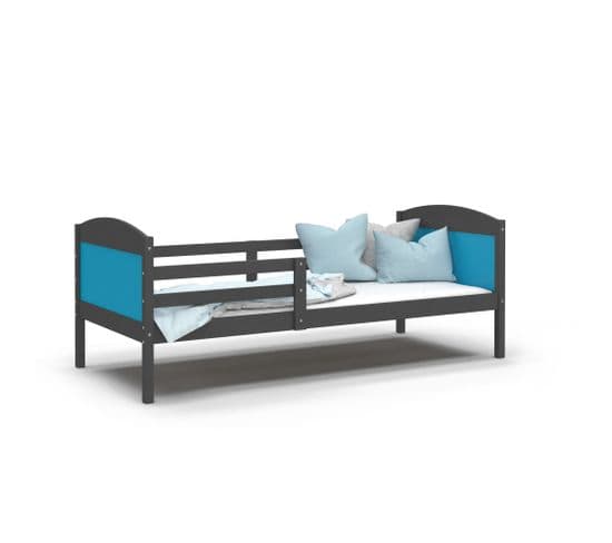 Lit Enfant Mati 90x190 Gris - Bleu Livré Avec Sommiers