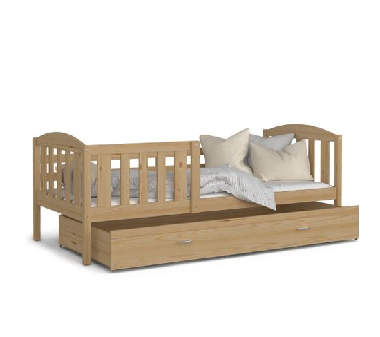 Lit Enfant Teo 90x190 Pin Livré Avec Sommiers, Tiroir Et Matelas En Mousse De 7cm