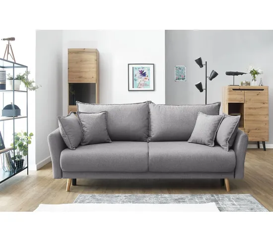 Canapé 3 places convertible MIA Tissu gris clair