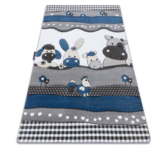 Tapis Petit Farm Ferme Animaux Bleu 180x270 Cm