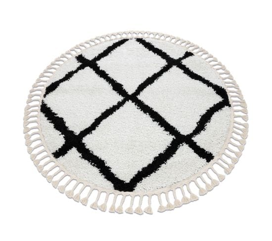 Tapis Berber Cross Cercle Blanc Franges Berbère Marocain Shaggy Cercle 120 Cm