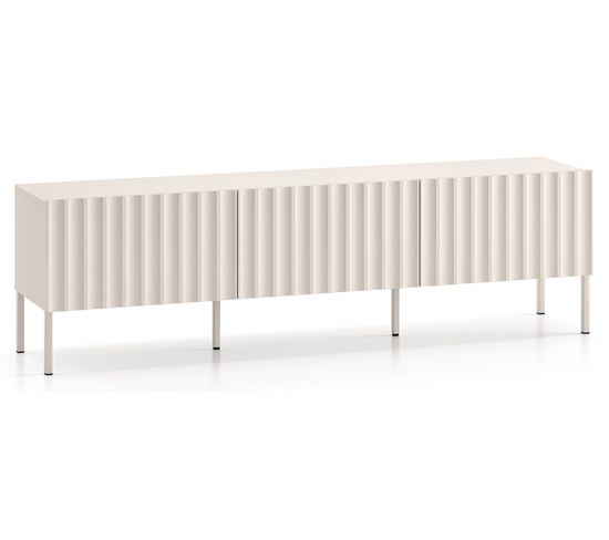 Meuble TV Debout Avec Façades Cannelées 170 Cm Derriva Beige Clair