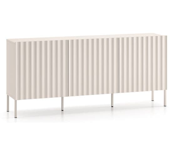 Commode à Trois Portes Avec Façades Cannelées 170 Cm Derriva Beige Clair