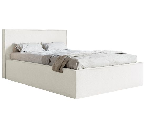 Lit Capitonné Double 180x200 Lucera En Tissu Chenille Crème