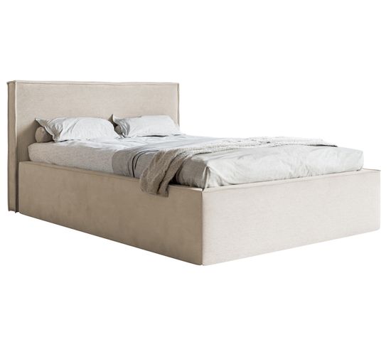 Lit Capitonné Double 180x200 Lucera En Velours Grège