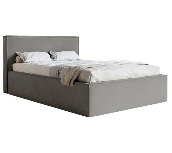 Lit Capitonné Double 180x200 Lucera En Velours Gris