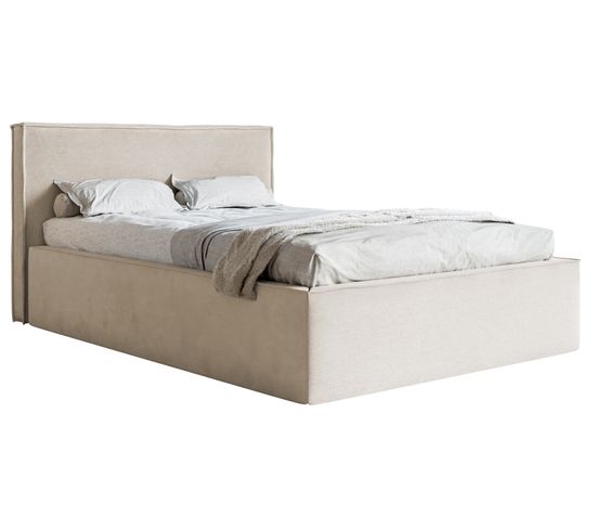 Lit Capitonné Double 160x200 Lucera En Velours Grège