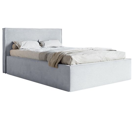 Lit Capitonné Double 160x200 Lucera En Velours Gris Clair