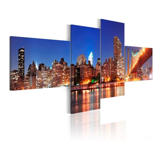 Tableau Imprimé "panorama De Nuit New York" 45 X 100 Cm