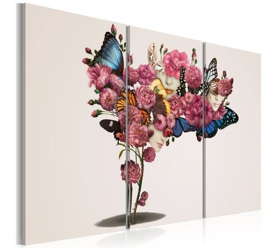Tableau Imprimé "papillons, Fleurs et Carnaval" 80 X 120 Cm