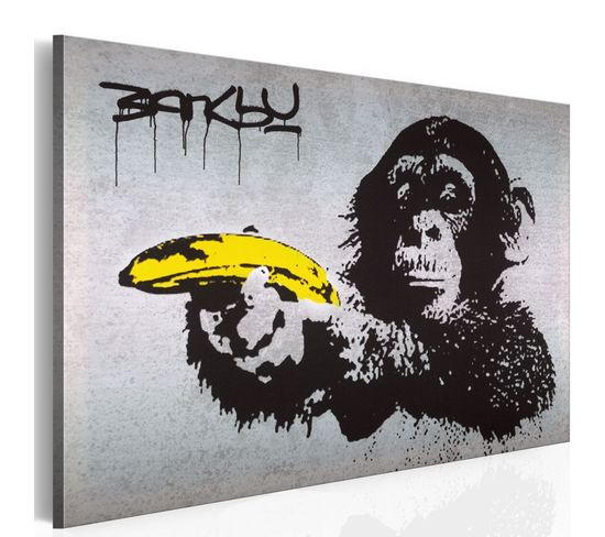 Tableau "arrête Ou Le Singe Va Tirer! - Banksy" 40 X 60 Cm