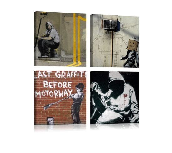 Tableau Imprimé "banksy - Street Art" 80 X 80 Cm