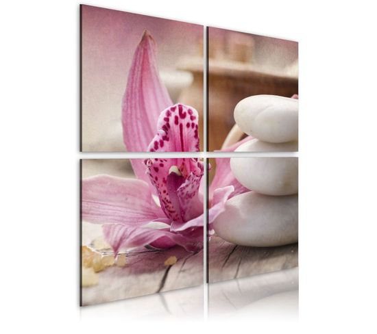 Tableau Imprimé "orchidée et Zen" 40 X 40 Cm