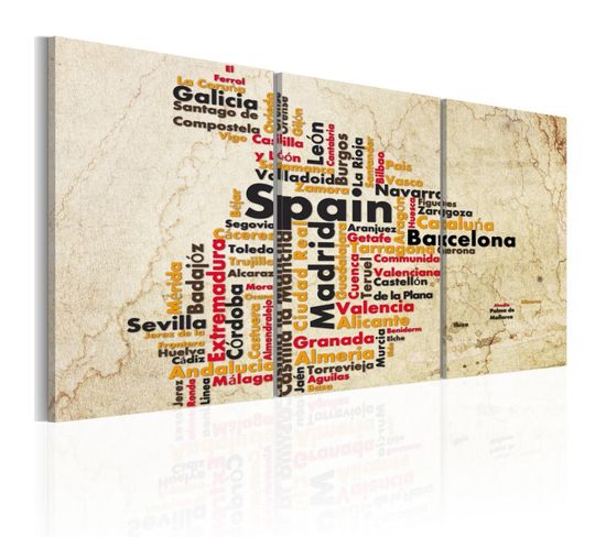 Tableau "espagne : Carte En Couleurs Nationales" 30 X 60 Cm