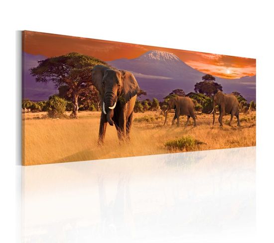Tableau Imprimé "march Of African Elephants" 45 X 135 Cm
