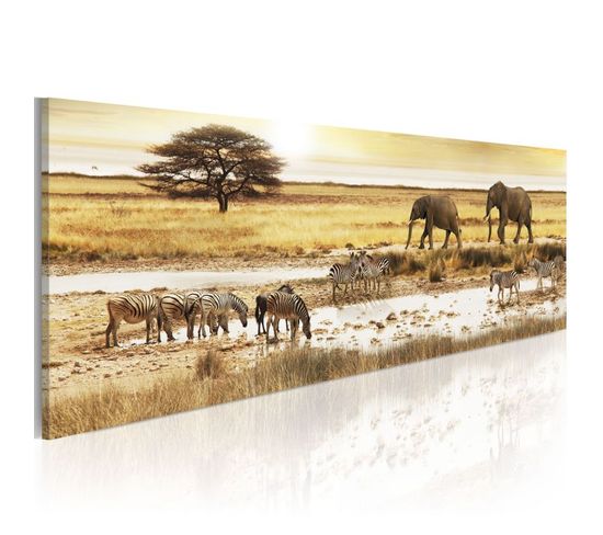 Tableau Imprimé "africa : At The Waterhole" 45 X 135 Cm