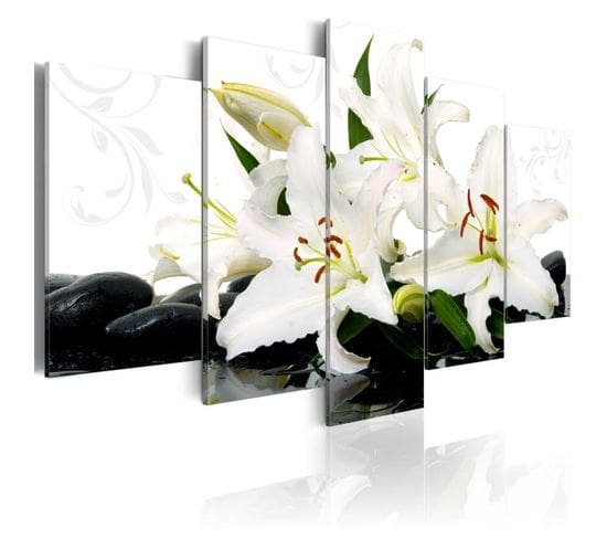 Tableau Imprimé "lilies et Zen Stones" 50 X 100 Cm