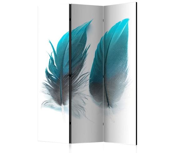 Paravent 3 Volets "blue Feathers" 135x172cm