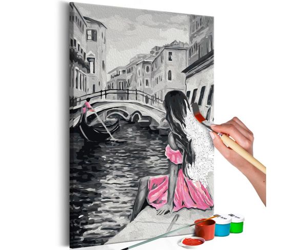 Tableau à Peindre Soi-même "venise Fille Habillée D'une Robe Rose" 40x60cm