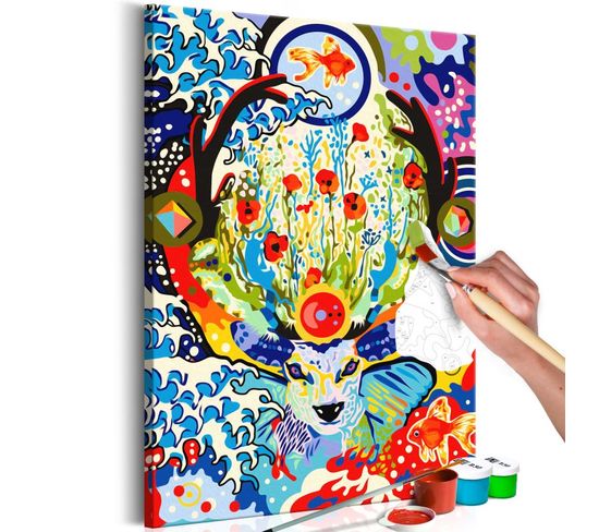 Tableau à Peindre Soi-même "deer et Flowers" 40x60cm