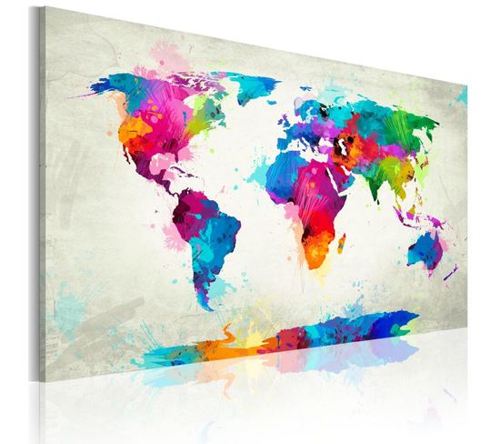 Tableau "map Of The World An Explosion Of Colors" 80 X 120 Cm