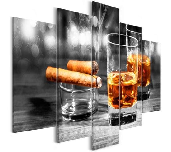 Tableau Imprimé "cigars et Whiskey 5 Panneaux Wide" 100x225cm