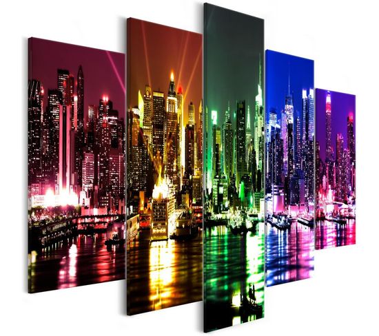 Tableau Imprimé "rainbow New York 5 Panneaux Wide" 100x225cm