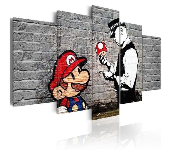 Tableau Imprimé "super Mario Mushroom Cop - Banksy" 50 X 100 Cm