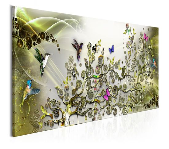 Tableau Imprimé "hummingbirds Dance Green Narrow" 45 X 135 Cm