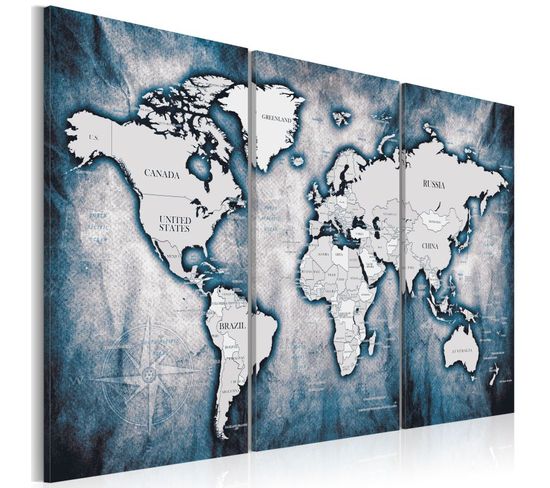Tableau Imprimé 3 Panneaux "world Map : Ink" 60 X 90 Cm