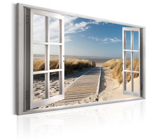 Tableau Imprimé "window : View Of The Beach" 60 X 90 Cm