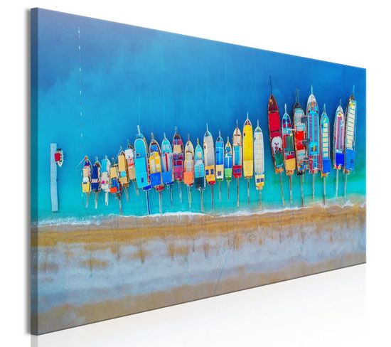 Tableau Imprimé "colourful Boats Narrow" 40 X 120 Cm