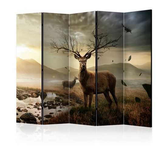 Paravent 5 Volets "deers By Mountain Stream" 172x225cm