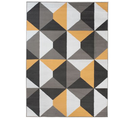 Tapis Salon Rectangle Jaune Gris Blanc Géométrique Fin Maya 160x230