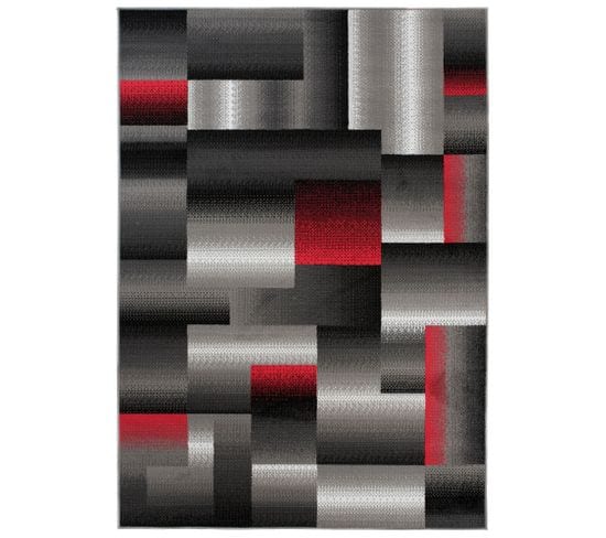 Tapis De Salon Chambre Ado Design Moderne Noir Gris Rouge Géométrique Fin Maya 160x220